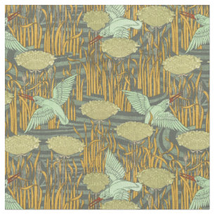 Tecido Vintage Art Nouveau Birds and Umbel Flower Pattern