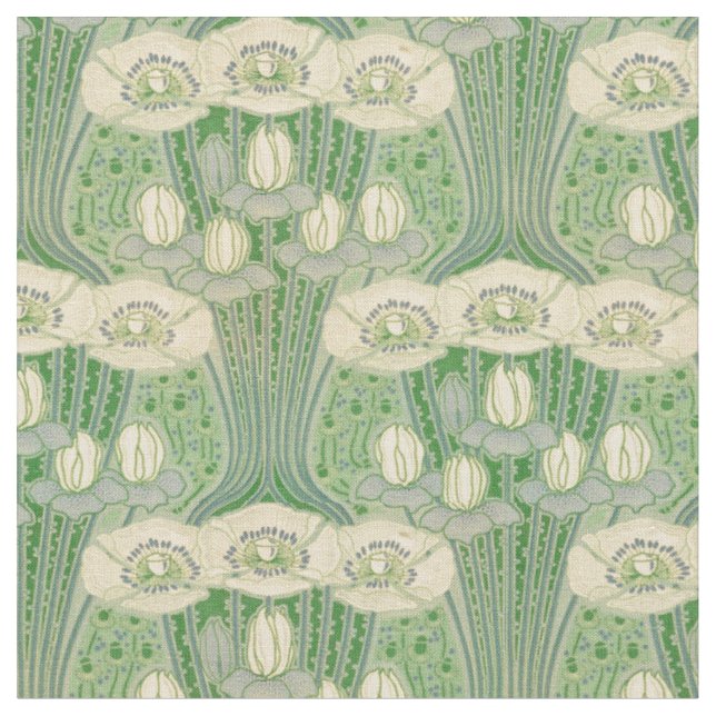 Tecido Vintage Art Nouveau Lotus e Poppies Patterno (Detalhe)