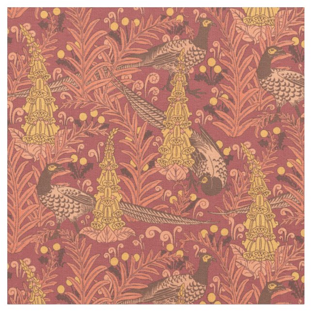 Tecido Vintage Art Nouveau Pheasants & Foxglove Patterno (Detalhe)