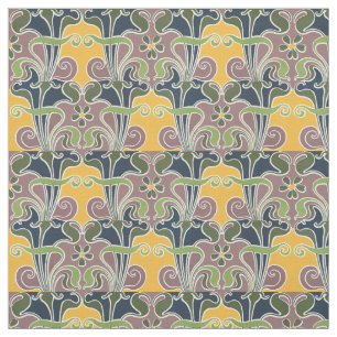 Tecido Vintage Art Nouveau Psicodélico Padrão Floral