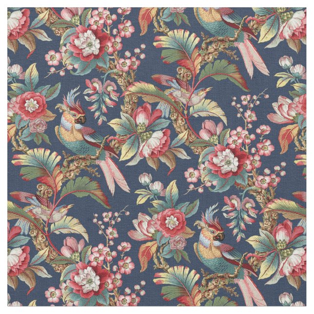 Tecido Vintage Art Nouveau Tropical Parrots Patterno (Detalhe)