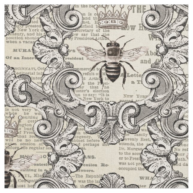 Tecido Vintage Bees e Impressão de jornal (Detalhe)