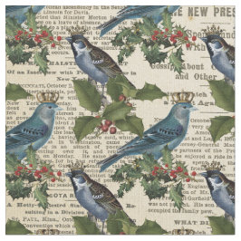 Tecido Vintage Blue Birds e Christmas Holly Berries