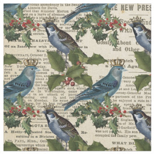 Tecido Vintage Blue Birds e Christmas Holly Berries