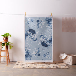 Tecido Vintage Botânica Indigo Azul Peony Toile Floral
