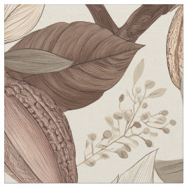 Tecido Vintage Cocoa Pods and Leaves Botanical Art