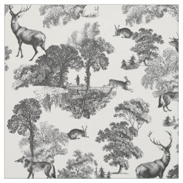 Tecido Vintage Deer Fox Black and White Toile