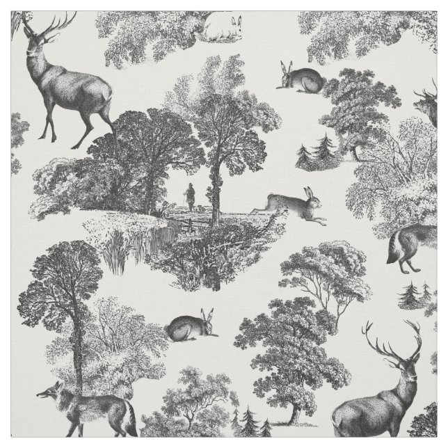 Tecido Vintage Deer Fox Black and White Toile (Modelo)