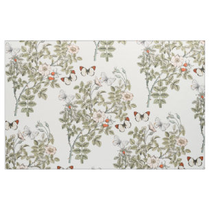 Tecido Vintage Floral da Borboleta Flor Rosa selvagem 