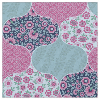 Tecido Vintage Floral Marroquino Patterno Teal e Raspberr