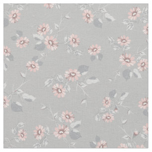 Tecido Vintage Floral Pink Daisies Cinzas Francesas