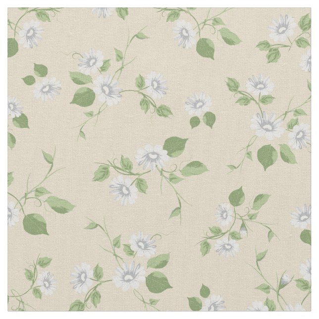 Tecido Vintage Floral White Daisies França Creme (Detalhe)