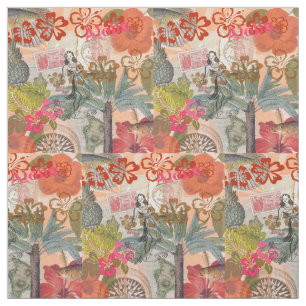 Tecido Vintage Flowers Hula Colorful Hawaiian Tropical
