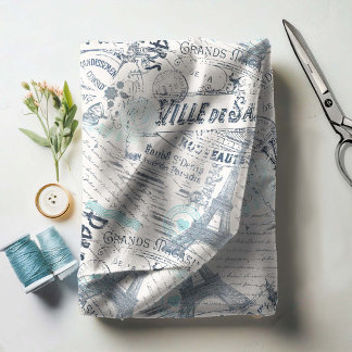 Tecido Vintage French Romance Collage Blue ID226