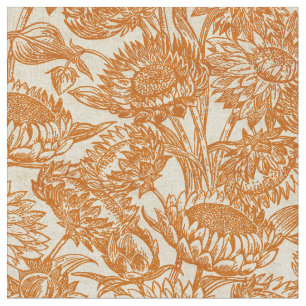 Tecido Vintage Girassol Antiquado Toile Queimado Laranja