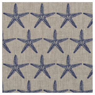 Tecido Vintage Marinho Azul Starfish Monograma Linen Cost