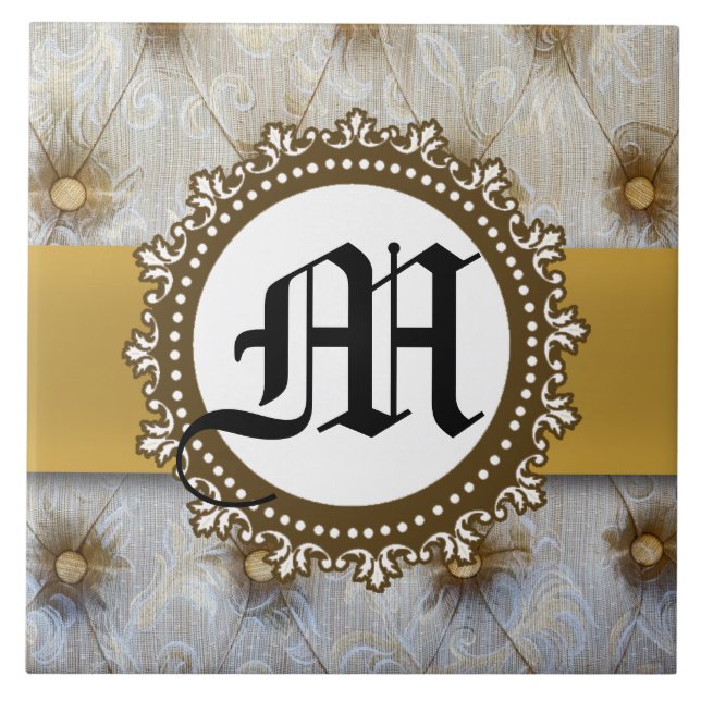 Tecido Vintage Pintuck Monograma Azulejo (Frente)