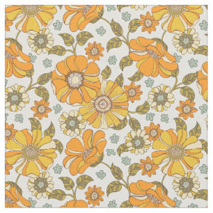 Tecido Vintage Retro Orange Floral Patterno
