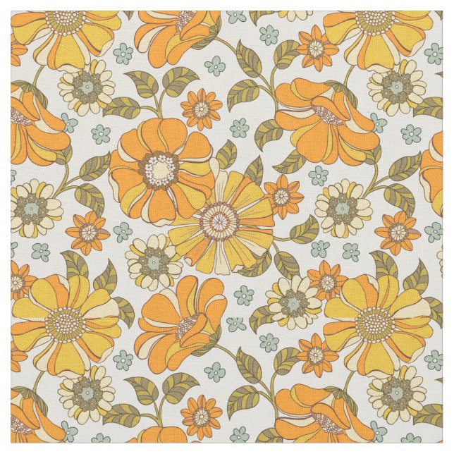 Tecido Vintage Retro Orange Floral Patterno (Detalhe)