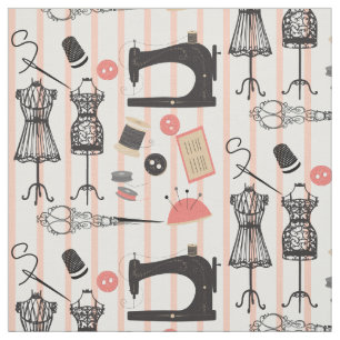 Tecido Vintage Sewing Machine Crafy Theme Design