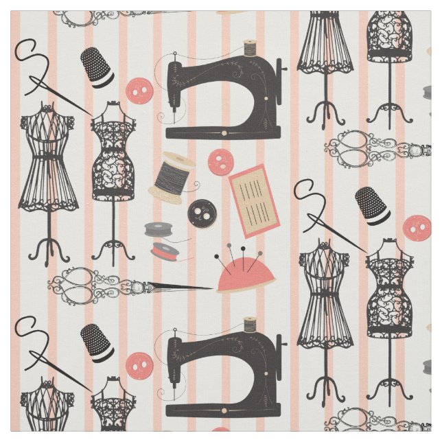 Tecido Vintage Sewing Machine Crafy Theme Design (Modelo)