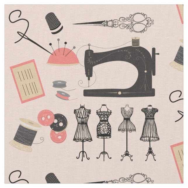 Tecido Vintage Sewing Machine Crafy Theme Design (Detalhe)