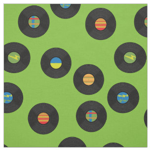 Tecido Vintage Vinyl Records Retro Music Avocado Green