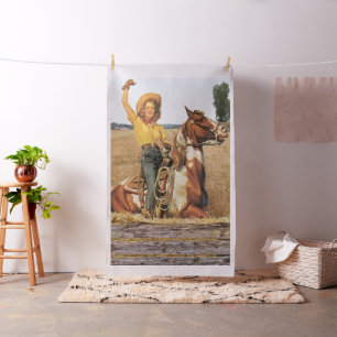 Tecido Vintage Western Cowgirl acenando por cerca - Lg. I