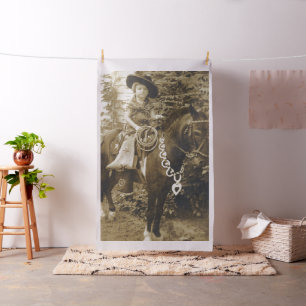Tecido Vintage Western Cowgirl Kid Em Horse-Lg. Impressã