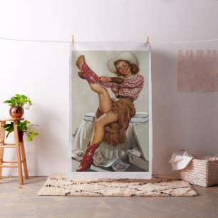 Tecido Vintage Western Cowgirl Putting Em Boot-Lg. Impres