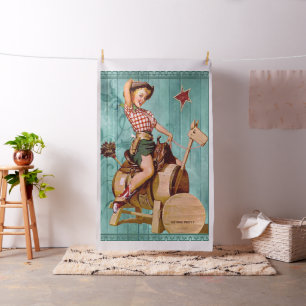 Tecido Vintage Western Cowgirl Sittin Bonito. Impressão