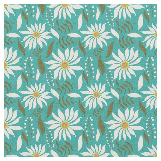 Tecido Vintage White Daisy Turquoise Floral (Detalhe)