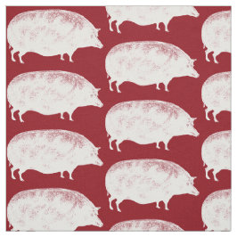 Tecido Vintage White Pigs Engraçados Velhinhos Bacon