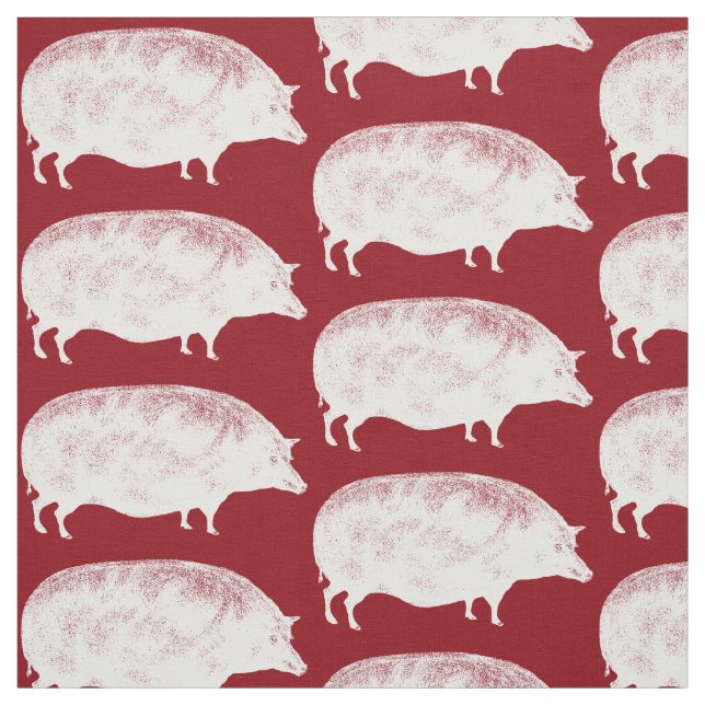 Tecido Vintage White Pigs Engraçados Velhinhos Bacon (Modelo)
