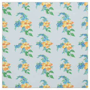 Tecido Vintage Yellow Orange Flower Floral Baby Blue