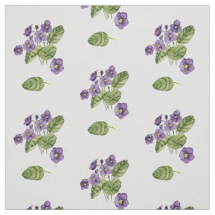 Tecido Violetas roxas folhas verdes padrão de aquarela