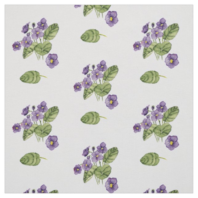 Tecido Violetas roxas folhas verdes padrão de aquarela (Modelo)