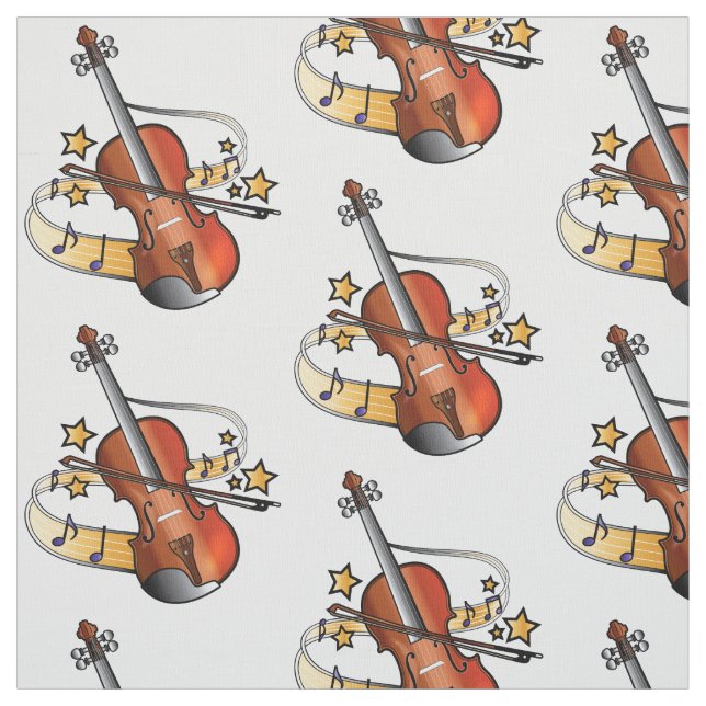 Tecido Violino e arco com notas e estrelas (Modelo)