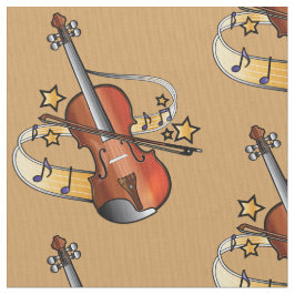 Tecido Violino e arco com notas e estrelas