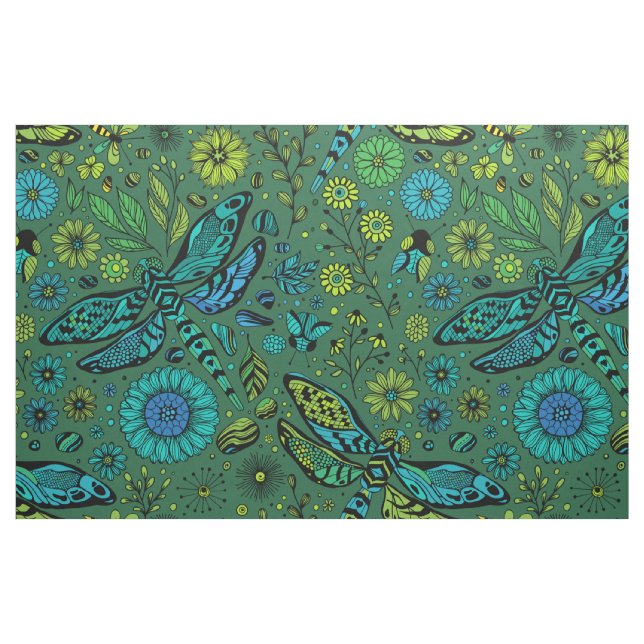 Tecido Voa, voa libélula em esmeralda verde (Fat Quarter)