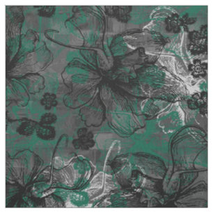 Tecido Wahine Lace Hawaiian Orchid Collage - Hunter Green