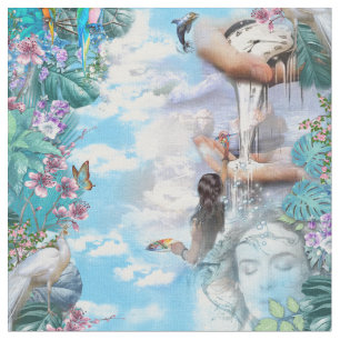 Tecido Wallpaper do surrealismo com o relógio S Dali