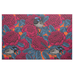 Tecido Waratah Vermelho e forras-de-fada