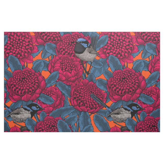 Tecido Waratah Vermelho e forras-de-fada (Fat Quarter)