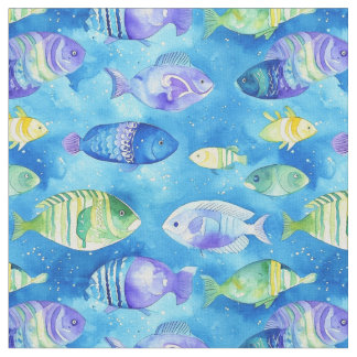 Tecido "Watercolor Bleu and Pink Fish Underwater Seamless