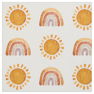 Tecido Watercolor Boho Earthy Rainbow e Sun 