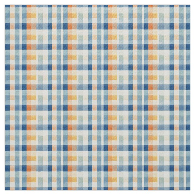Tecido Watercolor Gingham Blue Orange Yellow Checks (Modelo)