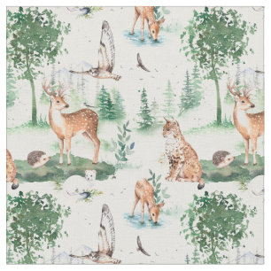 Tecido Watercolor Woodland Baby Animal Patterno