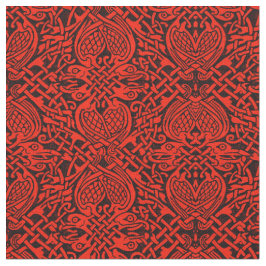 Tecido Weave celta do pássaro no vermelho