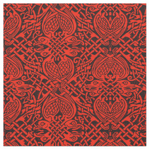 Tecido Weave celta do pássaro no vermelho
